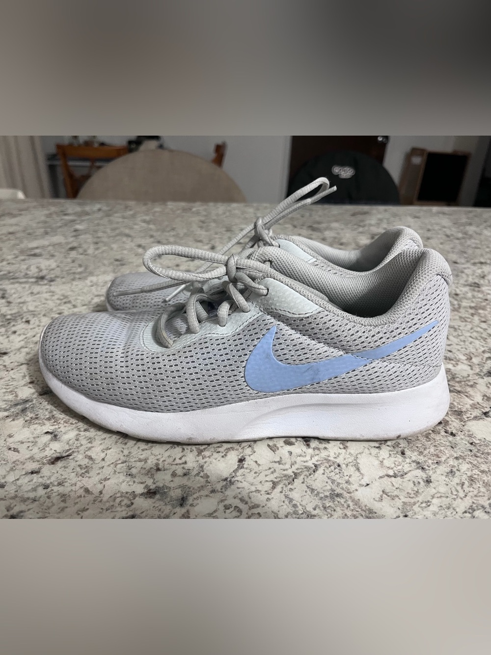 Nike Light Gray Mesh Athletic Sneakers with Light Blue Swoosh